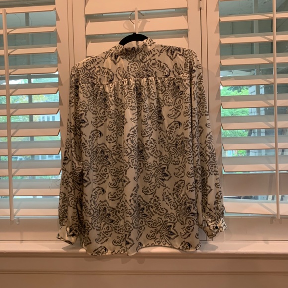 Yves Venet vintage 80s patterned silky flowy mockneck blouse - Picture 5 of 9